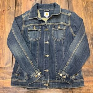 Carhartt Womens Denim Trucker Jacket Medium Wash Blue 102037 485 Size M 8/10